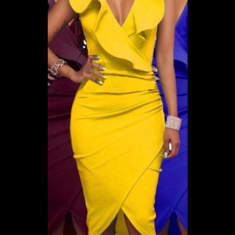 NWT, size XL, yellow, sleeveless, ruffle dress.
